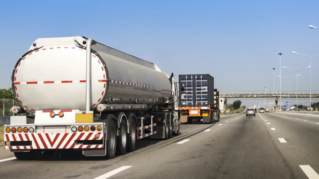 a fuel delivery truck on the road in Africa