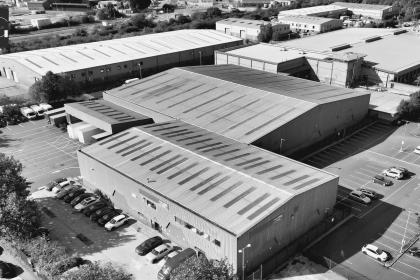 An FMCG warehouse aerial view