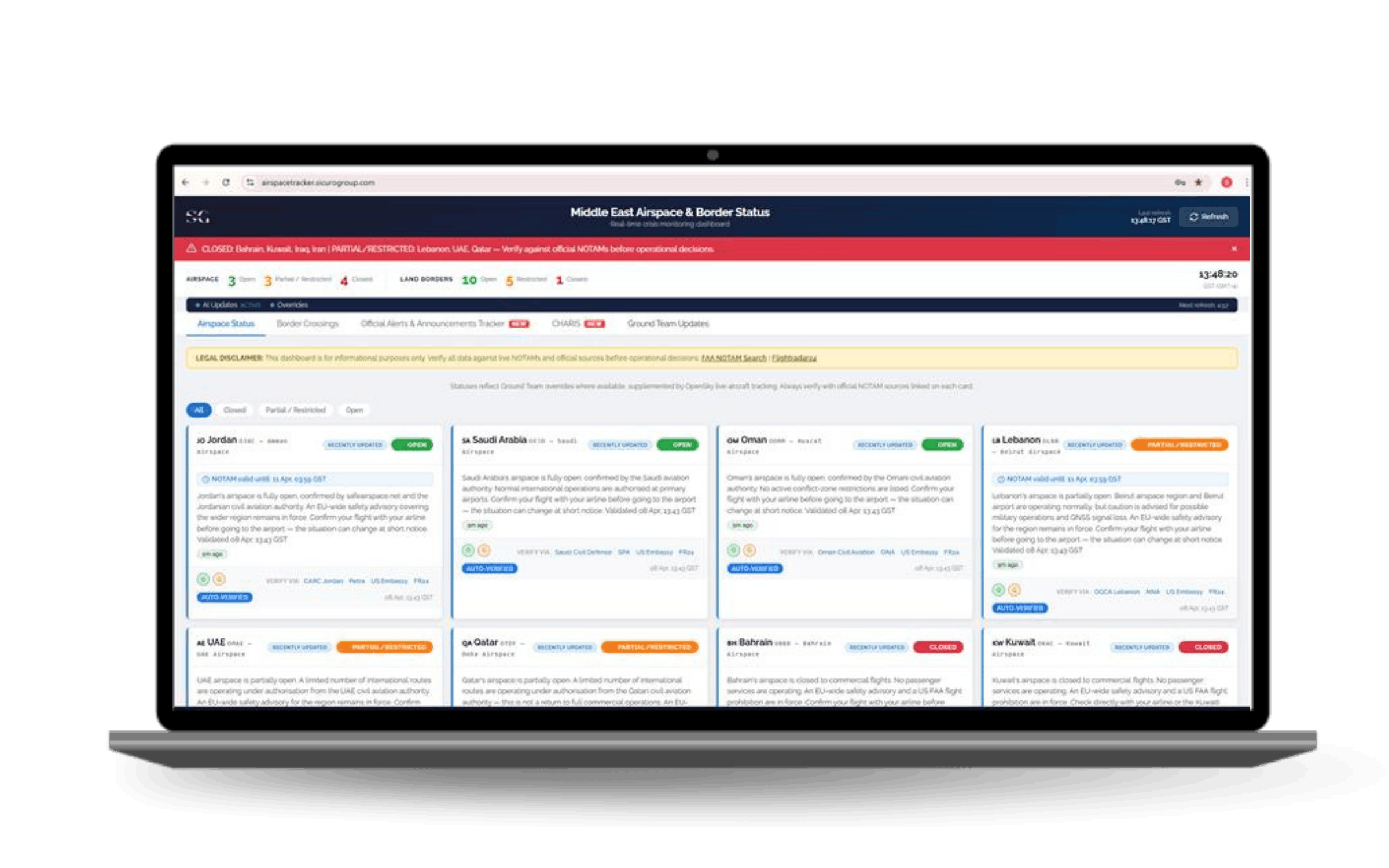 Airspace & Land Border Status Tracker
