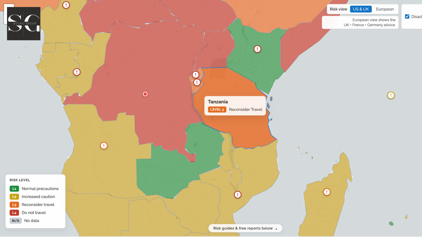 Sicuro Group Free Travel Risk Map for Tanzania